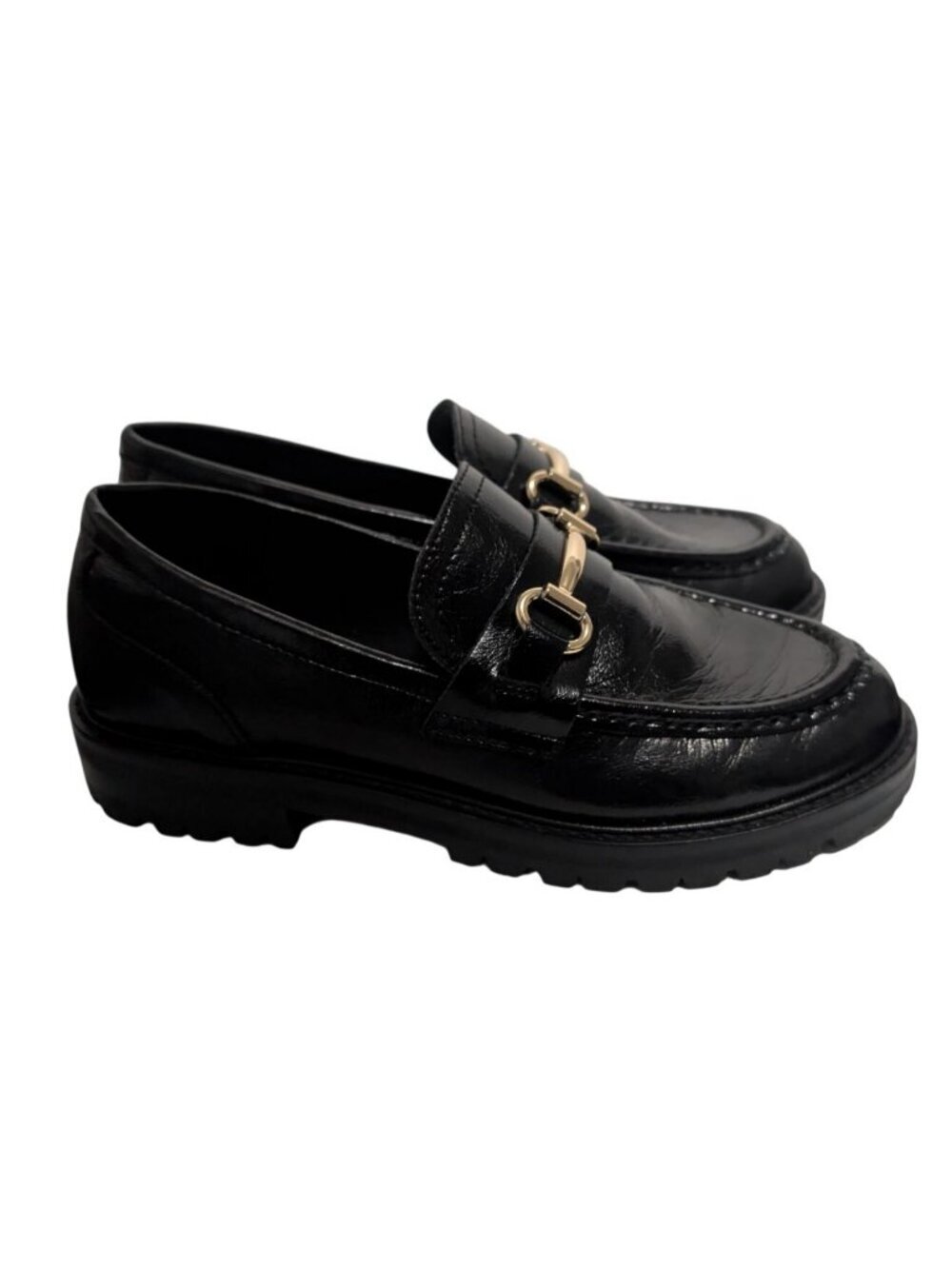 Steve Madden Mistor Black Leather Chunky Lug Sole Horsebit Loafer Womens 7.5